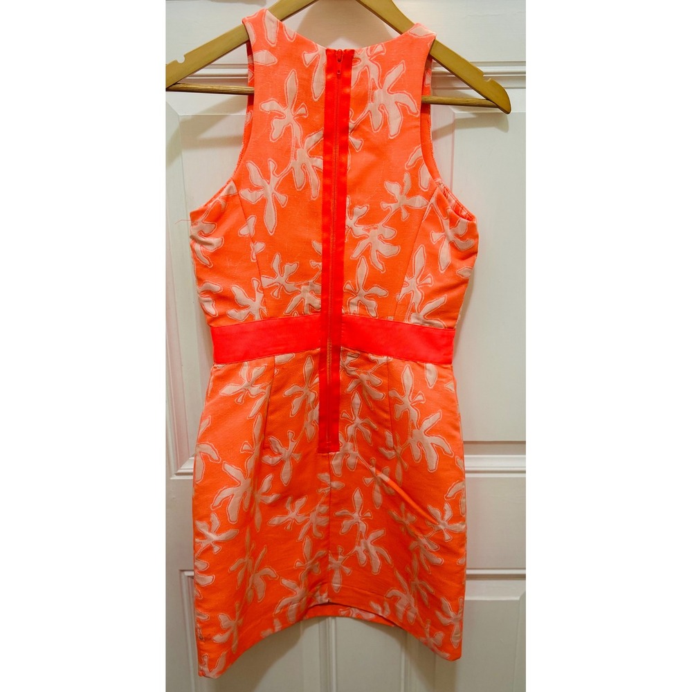Milly New York Coral Orange Floral Jacquard Sheath Mini Dress Size 4 Made in USA - Picture 5 of 8